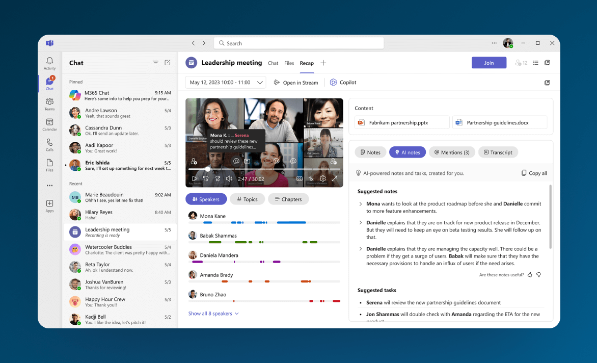 User interface of Microsoft Teams in a video conference.