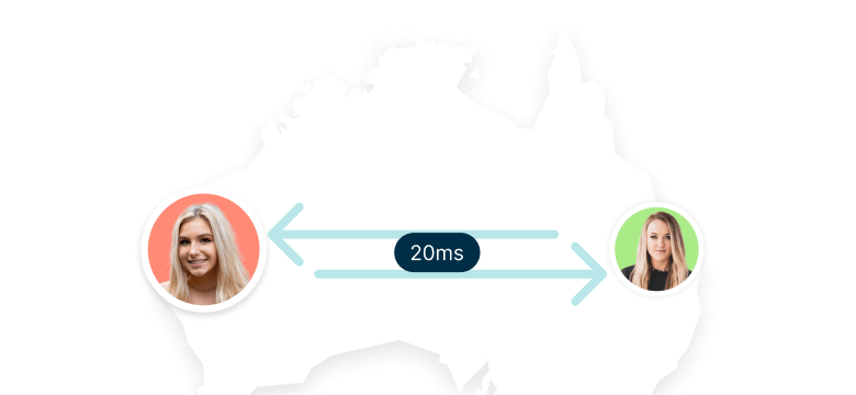 Map of Australia showing two people across the country talking with a low latency.