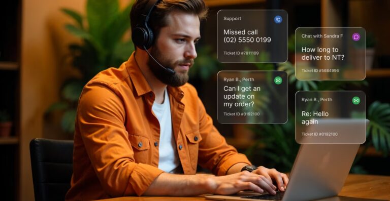 Customer service worker replying to tickets.