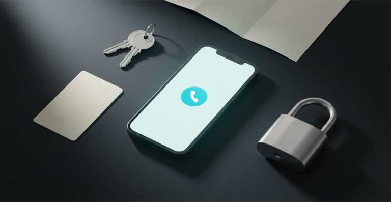Smartphone on a dark surface displaying a turquoise call icon, illustrating the personal mobile number business risk for Australian founders.