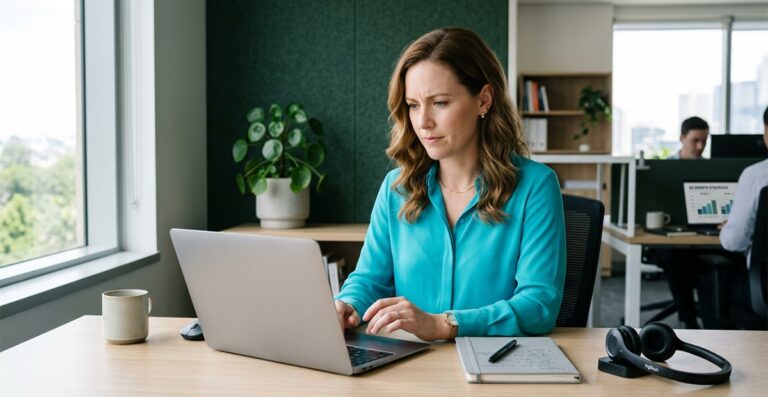 Australian business owner comparing VoIP phone provider options on a laptop