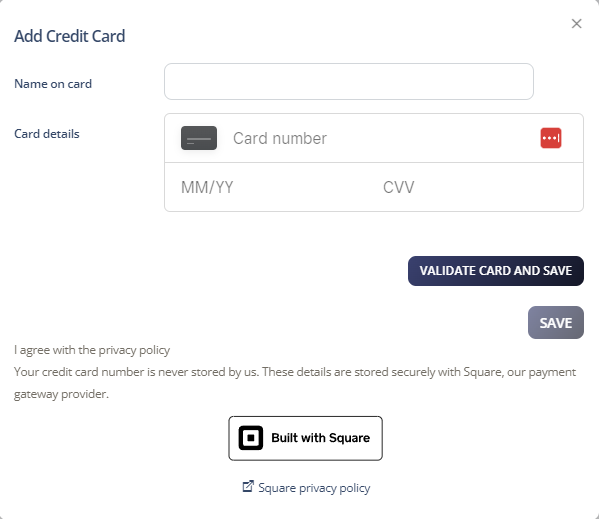 Credit card entry