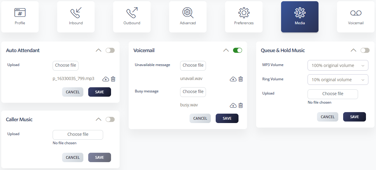 Media upload interface